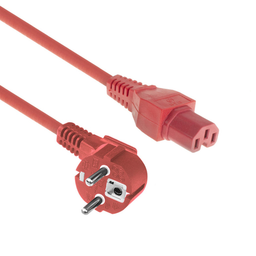 ACT Stromkabel CEE 7/7 Stecker (abgewinkelt) | C15, rot, 1.5 m - Netzstecker USA