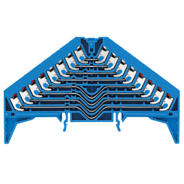 Rangierverteilerklemme PUSH IN - Blau - 1,5 mm² - 8 A - 250 V - 32 Anschlüsse - 8 Etagen - TS 35 x 15 - V-0 - PC