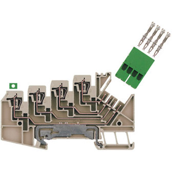 Mehrstock-Schutzleiterreihenklemme mit Zugfederanschluss - Dunkelbeige - 1,5 mm² - 63 V - 8 Anschlüsse - 4 Etagen - TS 35 - V-0 - Wemid