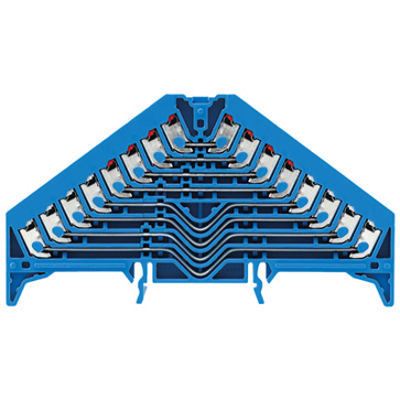 Rangierverteilerklemme PUSH IN - Blau - 1,5 mm² - 8 A - 250 V - 32 Anschlüsse - 8 Etagen - TS 35 x 7,5 - V-0 - PC