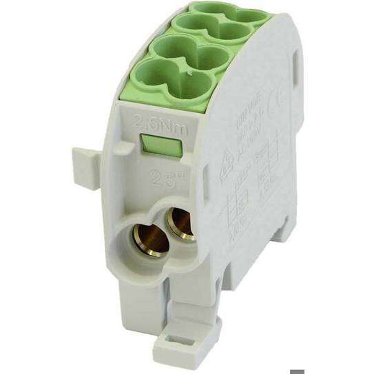 HoraeTec 080110-2-3 Abzweigklemme - Hauptleitungsabzweigklemme PA | Messing Lichtgrau (RAL 7035) | 1-polig | 100 A | 690 V | Gelb-Grün
