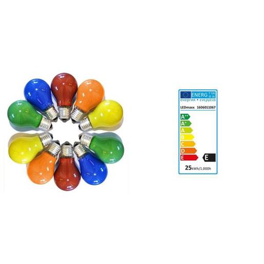 LEDmaxx 10er-Set Farbige Glühbirnen 25W E27 | Rot, Gelb, Grün, Blau, Orange